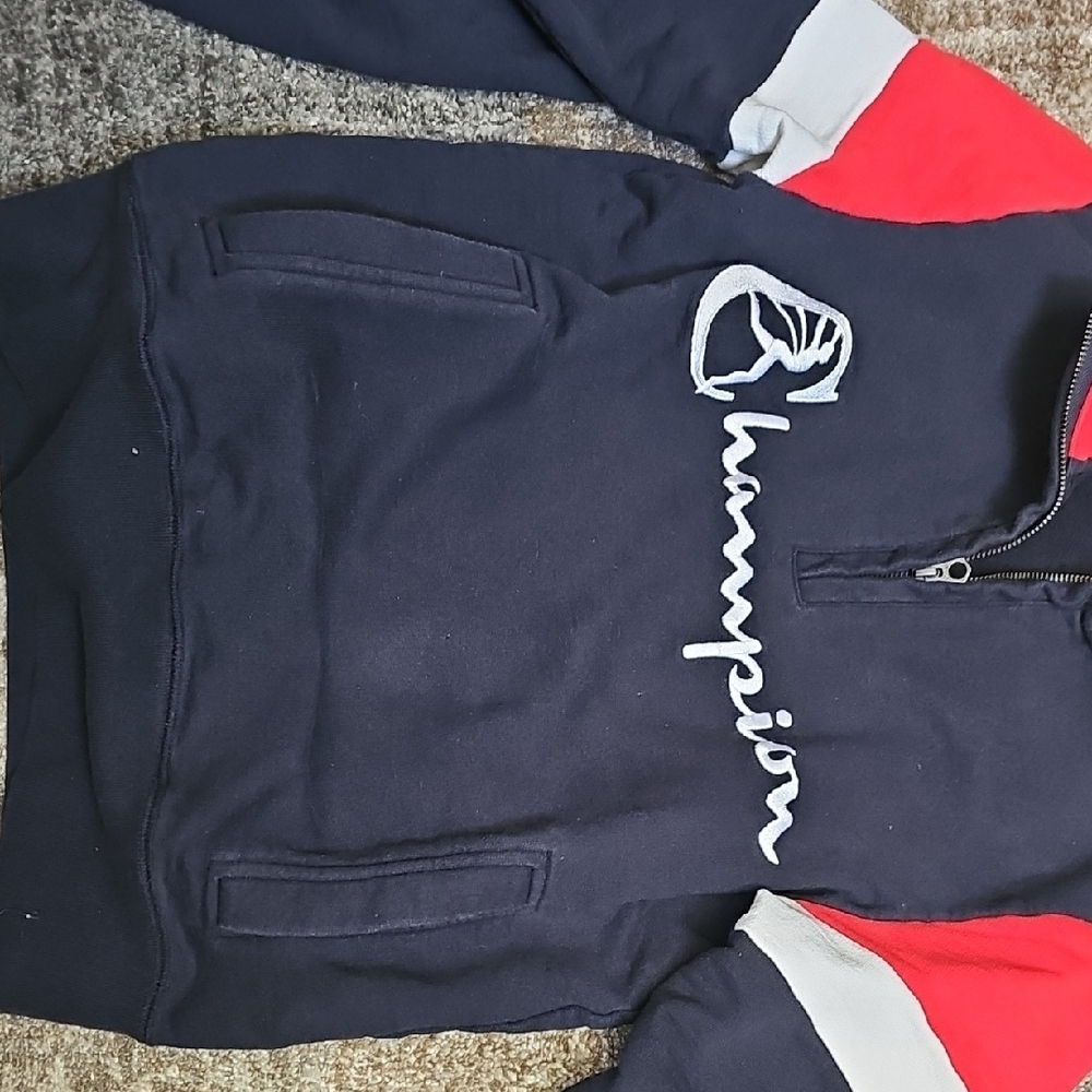 Todd Snyder Champion Black and Red Quarter-Zip Sweatshirt - Picture 4 of 5